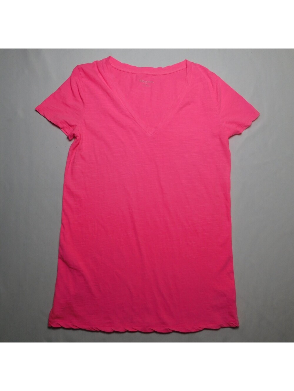 Merona Women's Medium Neon Pink Slub Knit V-Neck Short Sleeve T-Shirt Solid